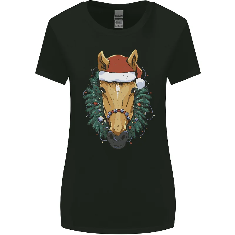 A Christmas Horse Equestrian Womens Wider Cut T-Shirt Chenille Brocade Lace
