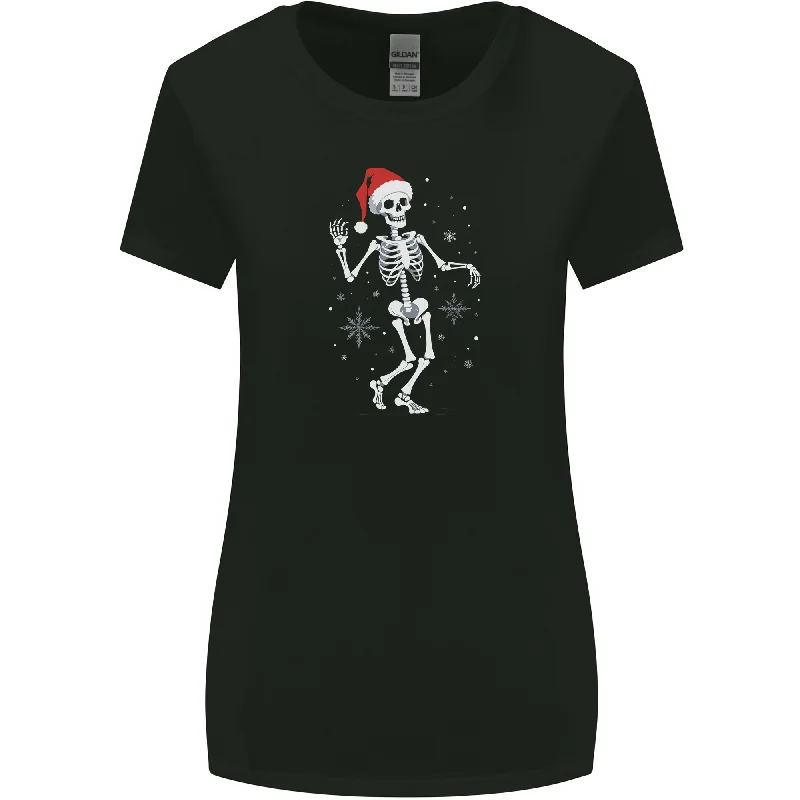 A Christmas Skeleton Wearing a Xmas Hat Skull Womens Wider Cut T-Shirt Collared Crew Neck Turtle Neck