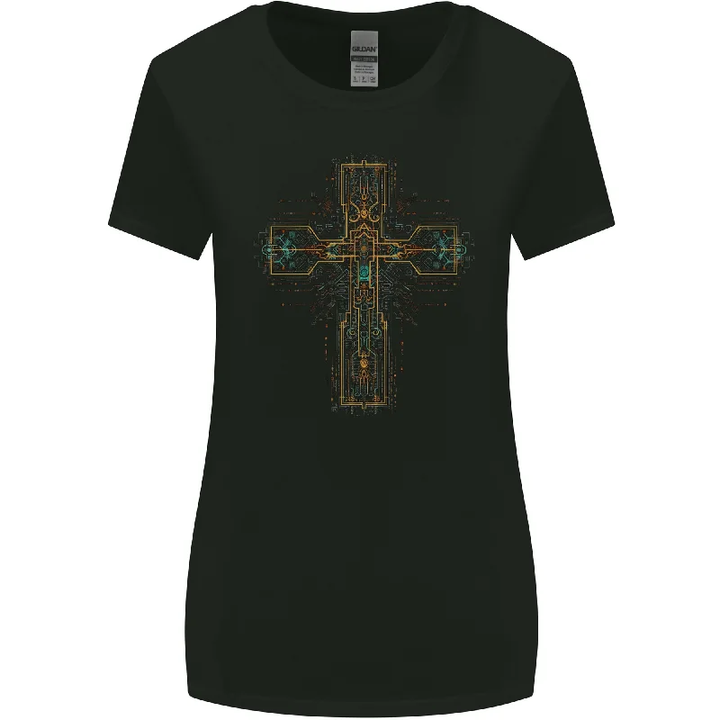 A Circuit Board Cross Gothic Goth Techy Womens Wider Cut T-Shirt Fashionable Trendy Casual