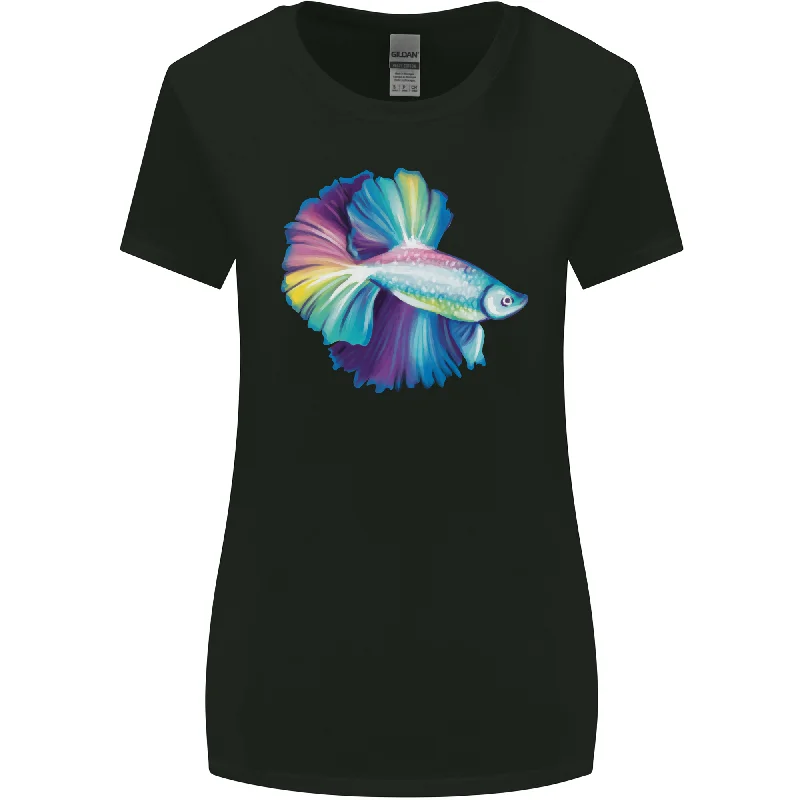 A Colourful Bettafish Aquarium Womens Wider Cut T-Shirt Striped Floral Plaid