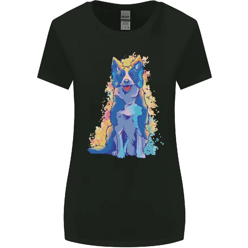 A Colourful Border Collie Dog Womens Wider Cut T-Shirt Casual Formal Business