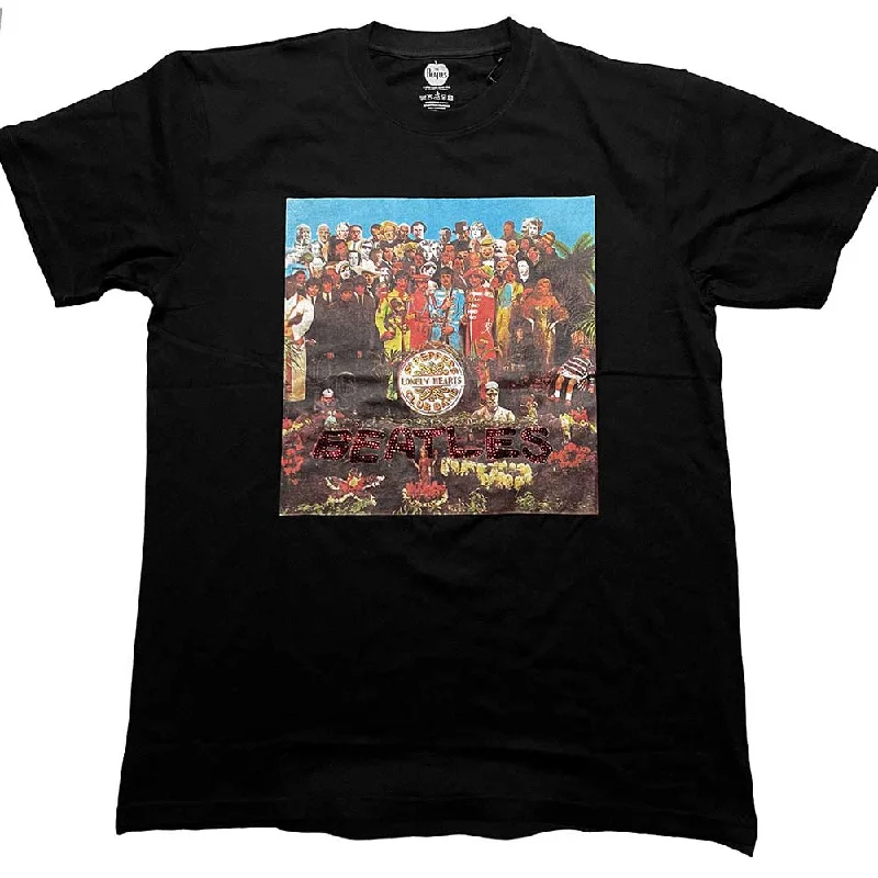 The Beatles | Official Band T-Shirt | Sgt Pepper (Diamante) Rayon Velvet Corduroy