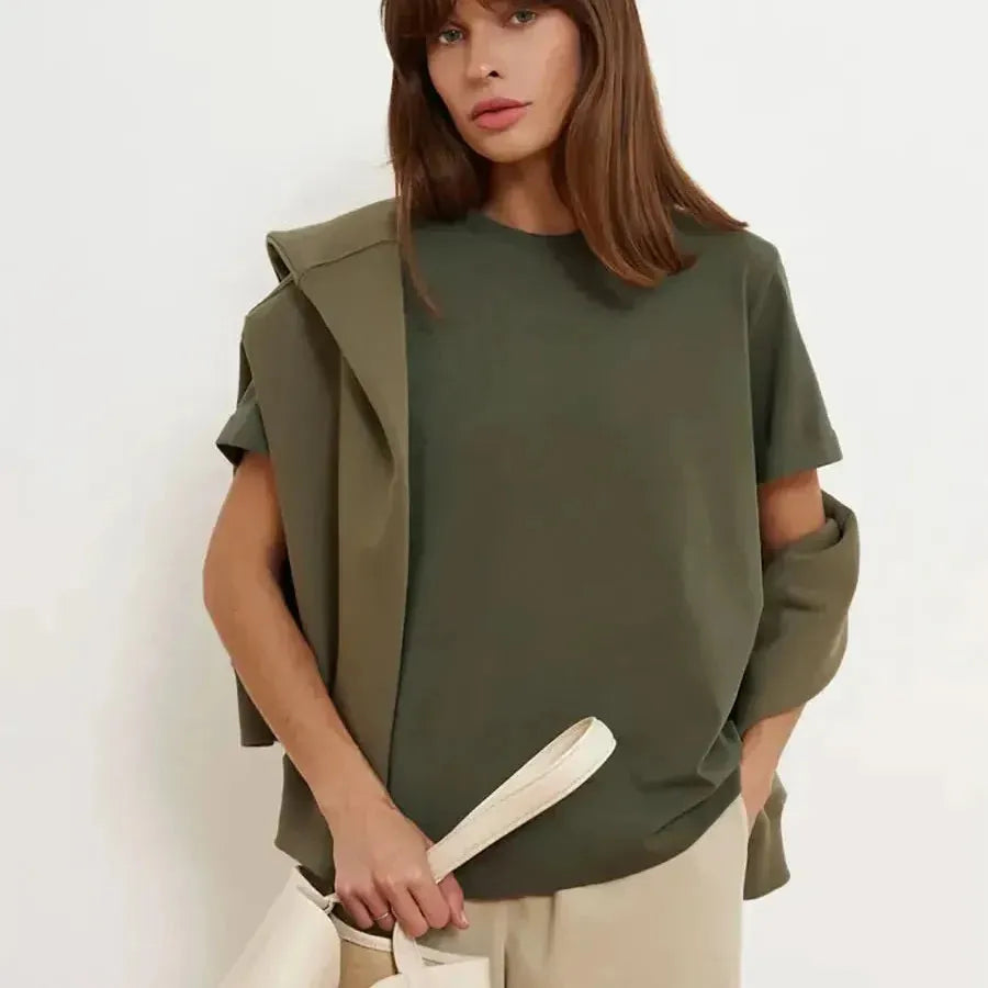 Bornladies Summer 100% Cotton Women's T-shirt Bottoming Basic Fashionable Solid Knit Fabric Woven Fabric Fleece Fabric