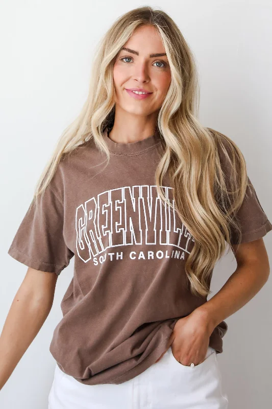 Brown Greenville South Carolina Tee Collared T-Shirt Boat Neck A-Line