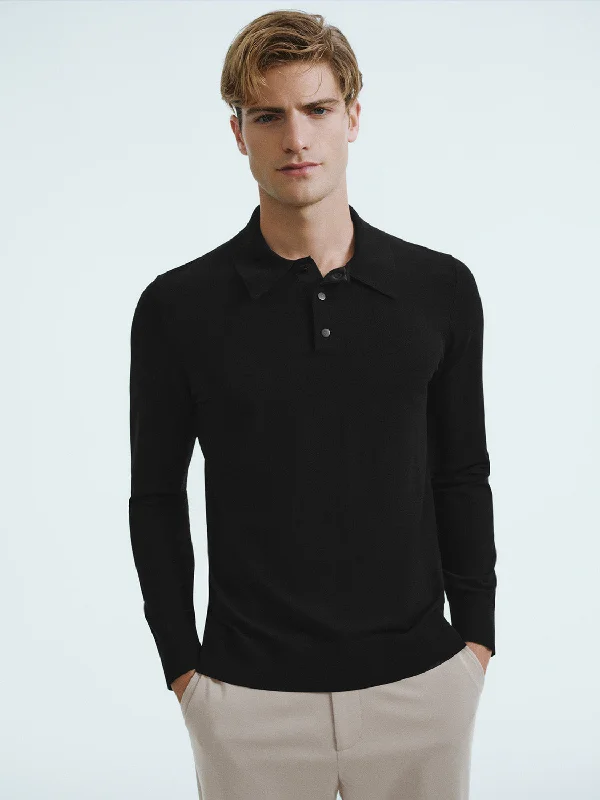 Button Half Placket Straight Knitted T-Shirt Iron Safe Non-Iron Wrinkle Free