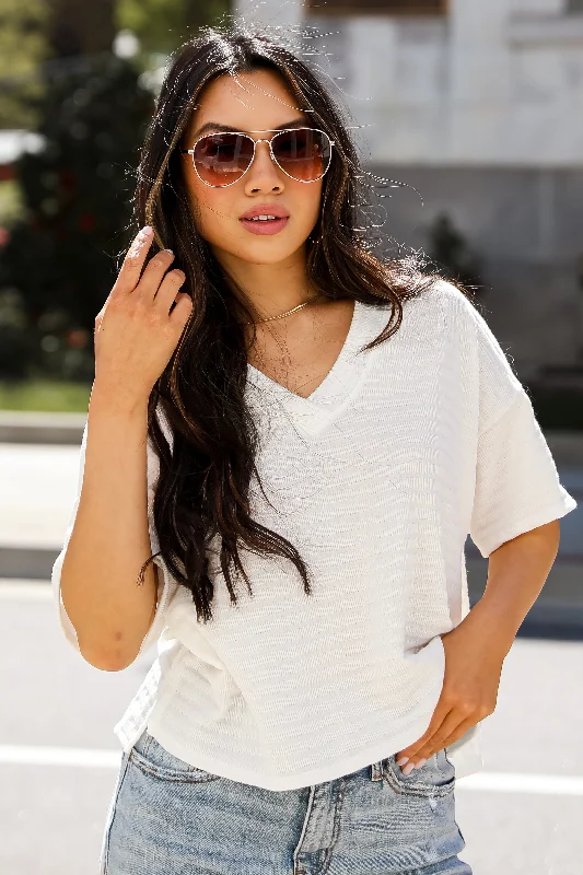 Caroline White Knit Tee Machine Wash Dry Clean Hand Wash