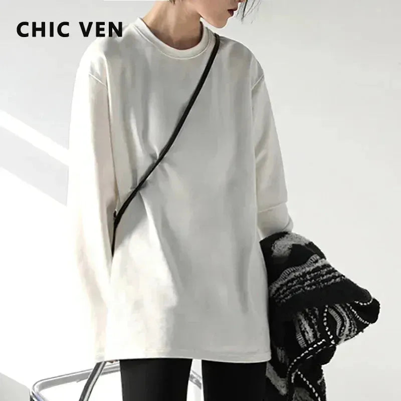 Spring Autumn Women's Solid Color Loose Long Sleeve T-shirt O-neck Basic Top Bot Fitted T-Shirt Seamless Stretchy