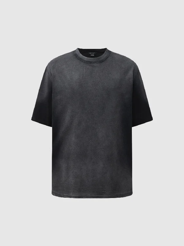 Crew Neck Loose T-Shirt Mesh Blend Leather Blend Suede Blend