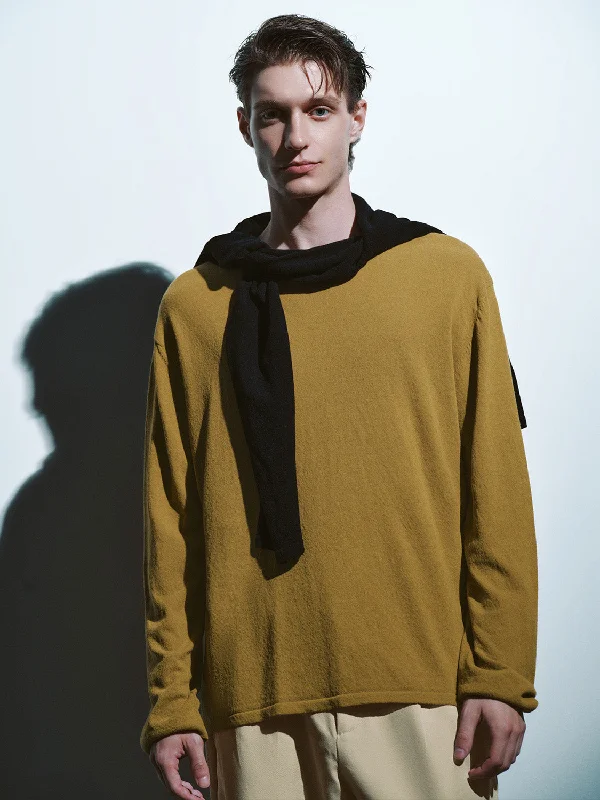 Crew Neck Straight Knitted T-Shirt V-Neck T-Shirt Long Sleeve Cotton