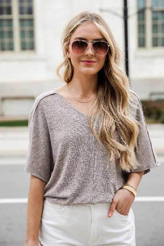 FINAL SALE - Delaney Dusty Lavender Knit Tee - DU DEAL Fashionable Trendy Casual