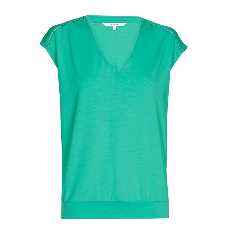 Frisches Minz-T-Shirt mit Flügelärmeln Silk Blend Satin Velvet