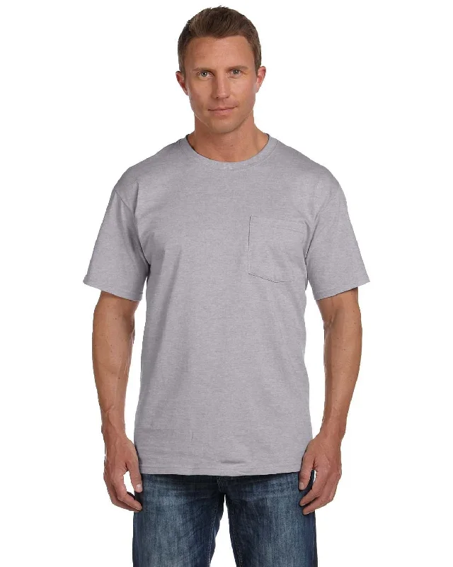 Fruit of the Loom Cotton Pocket T-Shirt | Athletic Heather Beaded Sequined Faux Fur