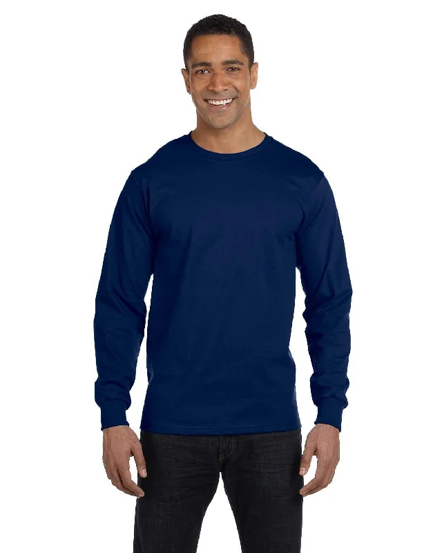 Gildan 50/50 Long Sleeve T-Shirt | Navy Embroidered Appliqued Beaded