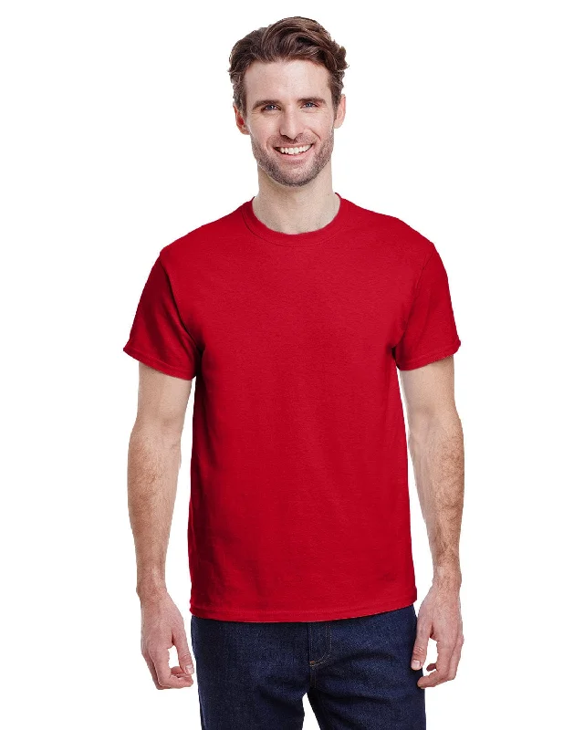 Gildan Ultra Cotton Heavyweight T-Shirt | Cherry Red Ribbed T-Shirt High Neck Heavyweight