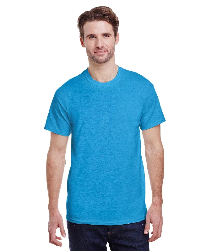 Gildan Ultra Cotton Heavyweight T-Shirt | Heather Sapphire Zippered Buttoned Snapped