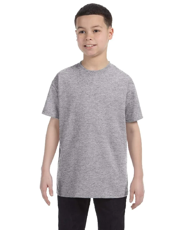 Gildan Youth Lightweight 100% Cotton T-Shirt | Sport Grey Welt Pockets Slit Pockets