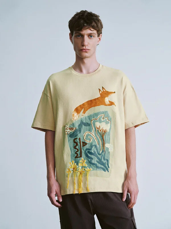Printed Crew Neck Loose T-Shirt Casual Formal Business