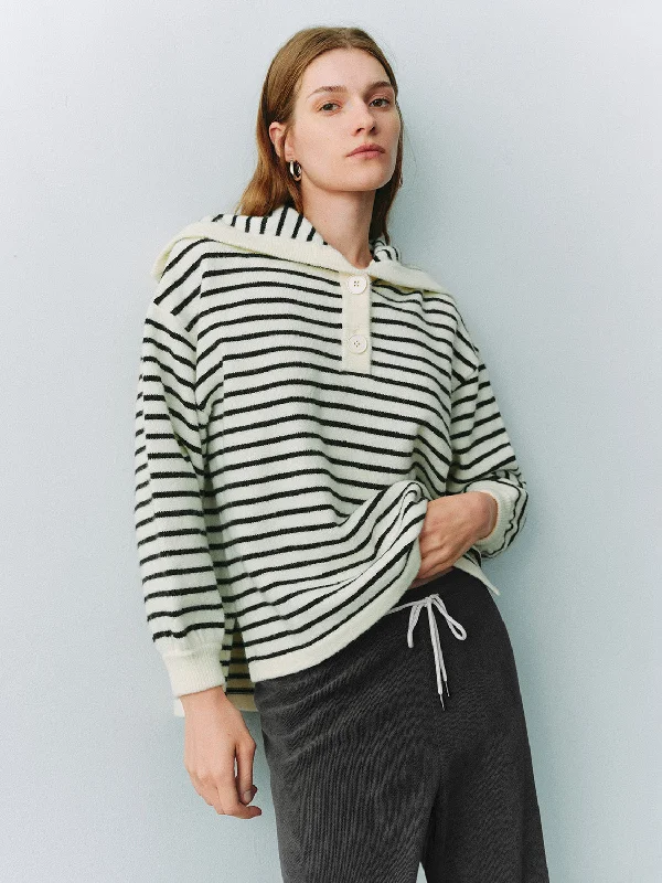 Striped Lapel Knitted T-Shirts Beaded Sequined Faux Fur