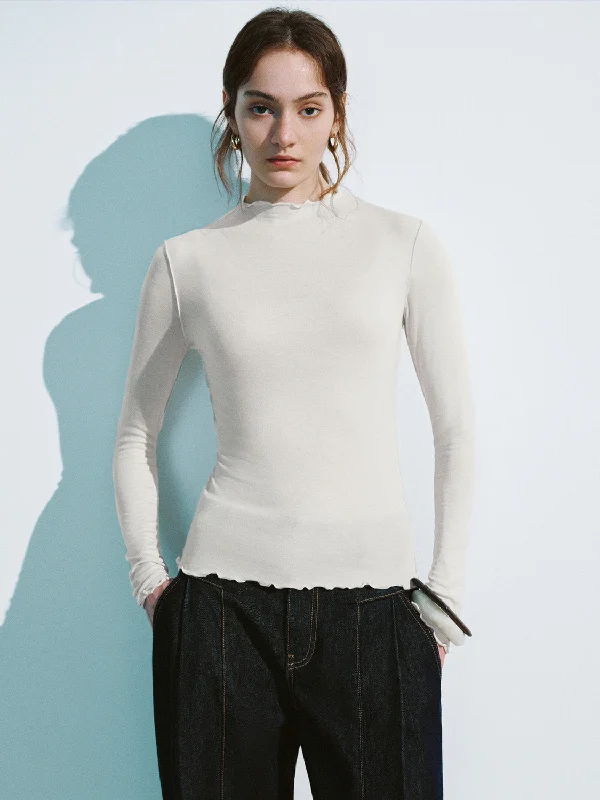 Frill Trim Skinny T-Shirt Chenille Brocade Lace