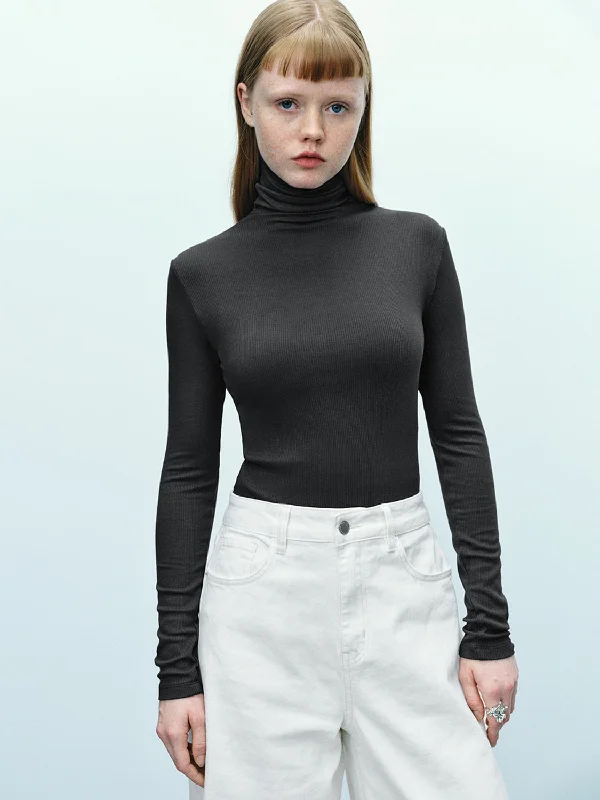 Turtle Neck Skinny T-Shirt Fleece Nylon Spandex