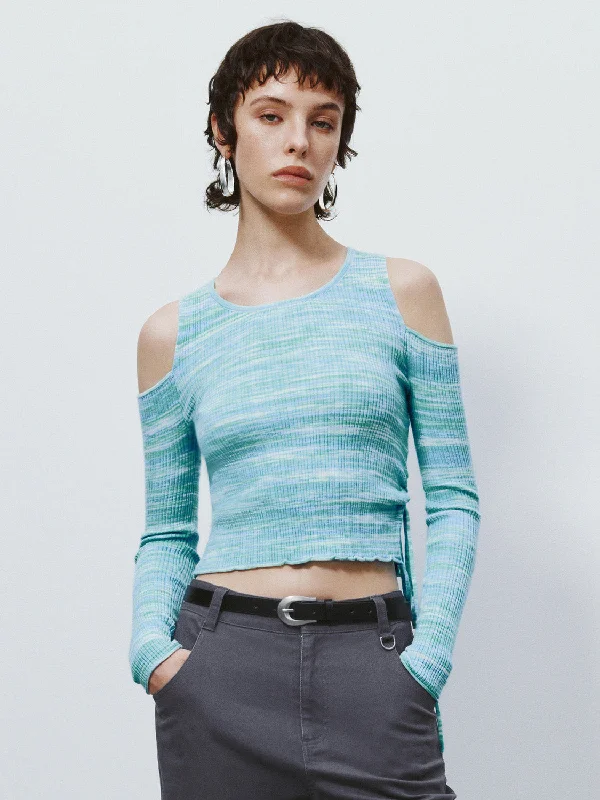 Cold Shoulder Skinny Knitted T-Shirt Boxy Fit Fitted Loose