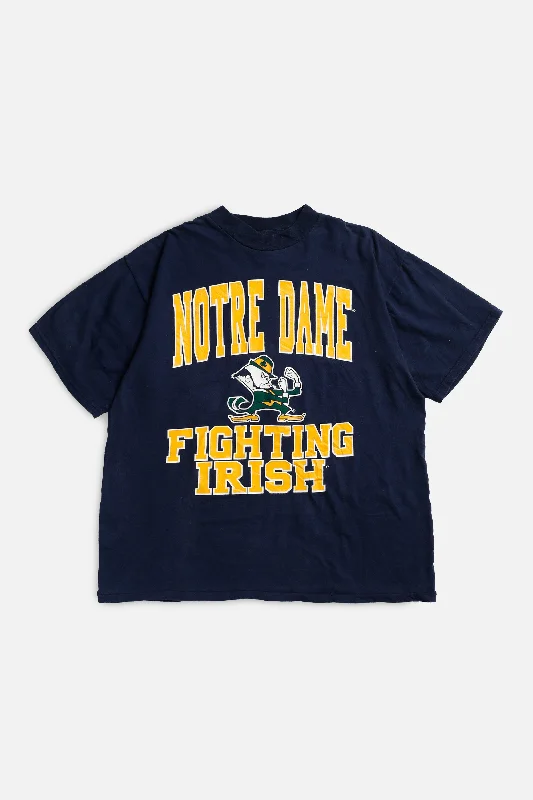 Vintage Notre Dame Fighting Irish Tee - XL Ribbed Striped Patterned
