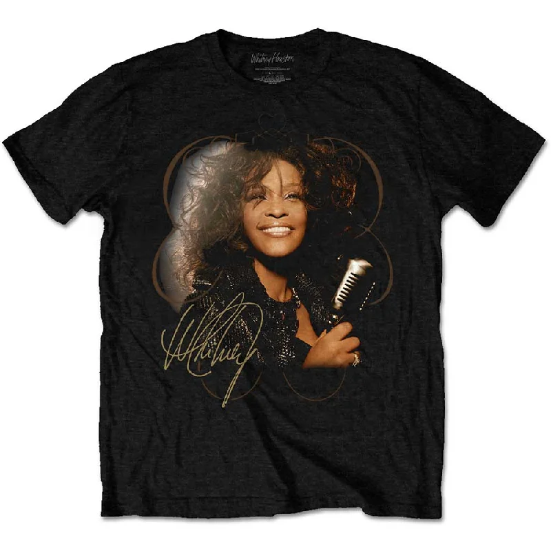 Whitney Houston | Official Band T-Shirt | Vintage Mic Photo Mesh Fabric Canvas Fabric Denim Fabric