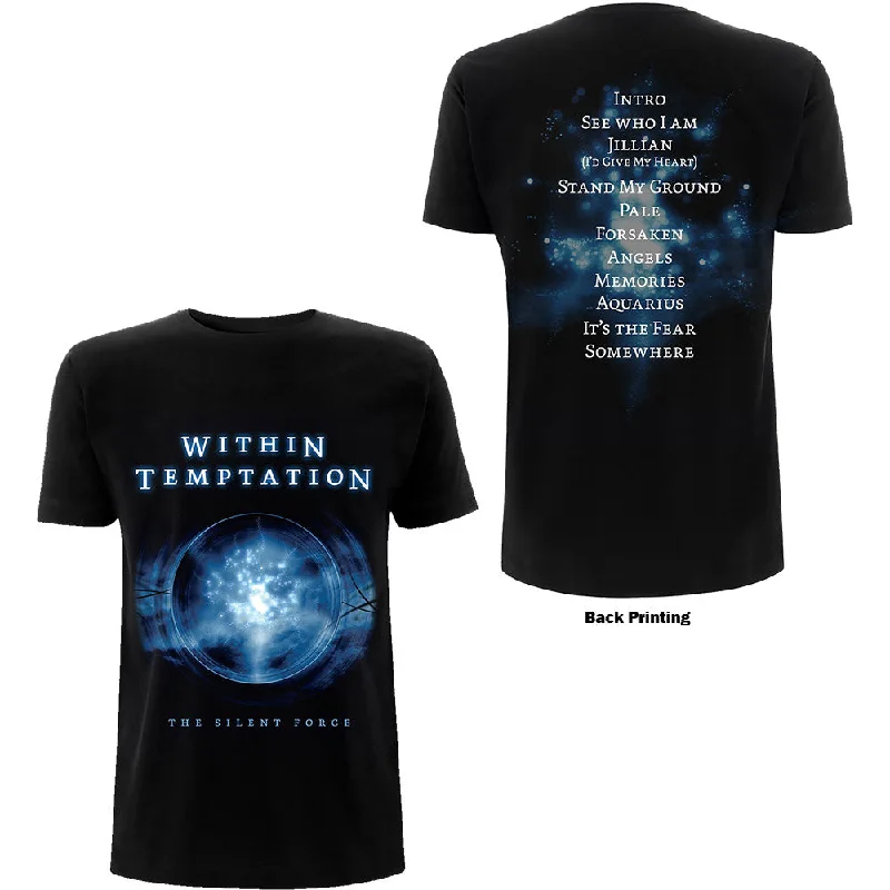 Within Temptation | Official Band T-Shirt | Silent Force Tracks (Back Print) Collared T-Shirt Boat Neck A-Line