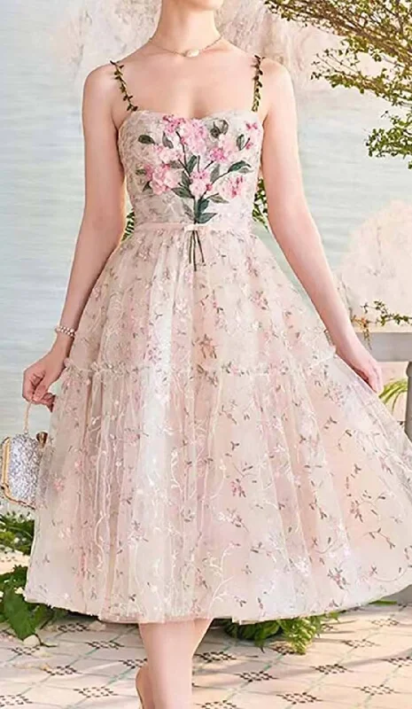 3D FLORAL HEM MIDI DRESS IN WHITE Elegant Satin Button Midi Dress