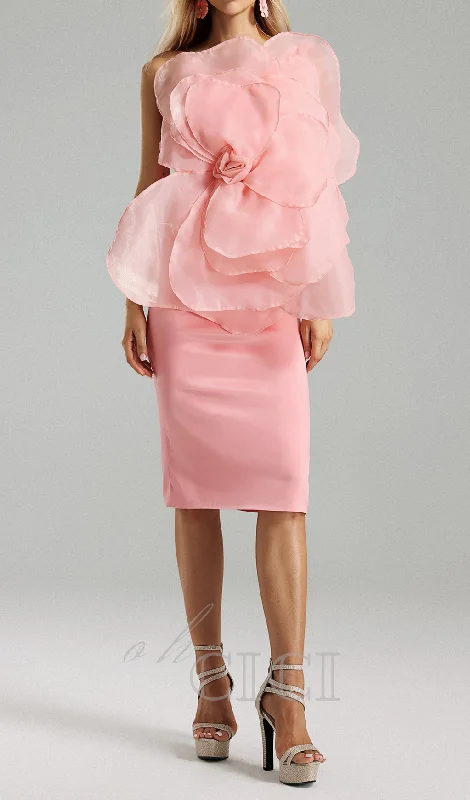 ANDREA MESH FLOWER ONE SHOULDER MIDI DRESS IN PINK Comfortable Sleeveless Midi Dress