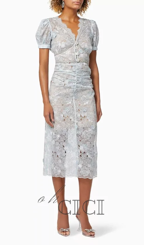 BLUE FLORAL MIDI DRESS Chic Bohemian Midi Dress