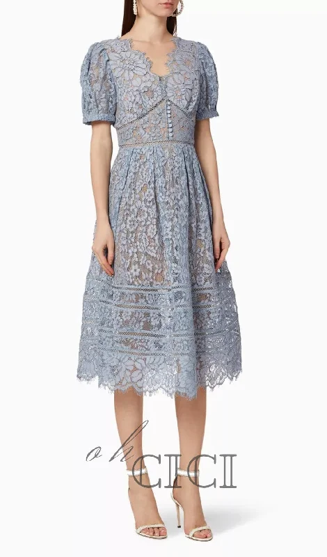 FINE CORD LACE MIDI DRESS Comfortable Casual Midi Dress