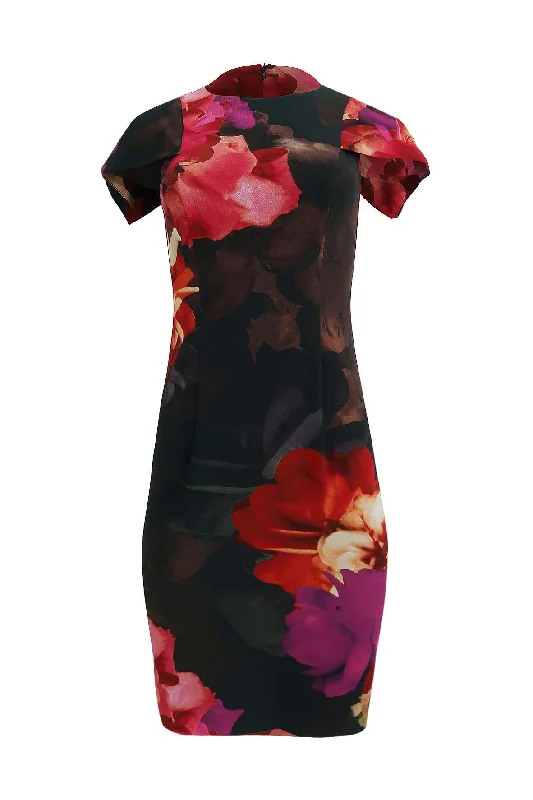 Black Midi Dress With Large Multicolour Floral Prints Stylish Animal Print Midi Dress Black Midi Dress With Large Multicolour Floral Prints Stylish Animal Print Midi Dress