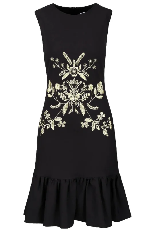 Stretch Crepe Frilled Hem Midi Dress Cozy A-Line Midi Dress