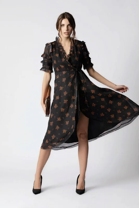 Tina Wrap Midi Dress Comfortable Deep V Midi Dress