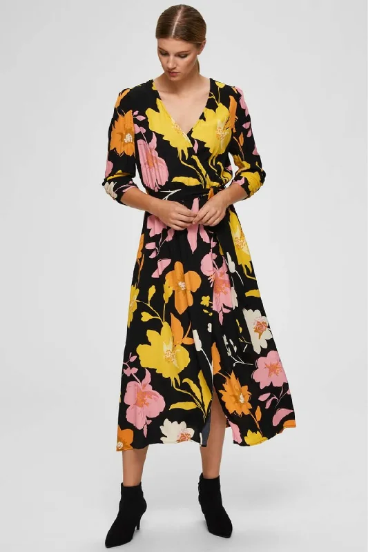 Floral Print Midi Dress Trendy Ruffle Hem Midi Dress