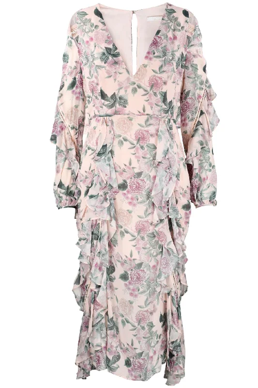 Floral Pleasure Long Sleeve Midi Dress Comfortable Ruched Midi Dress