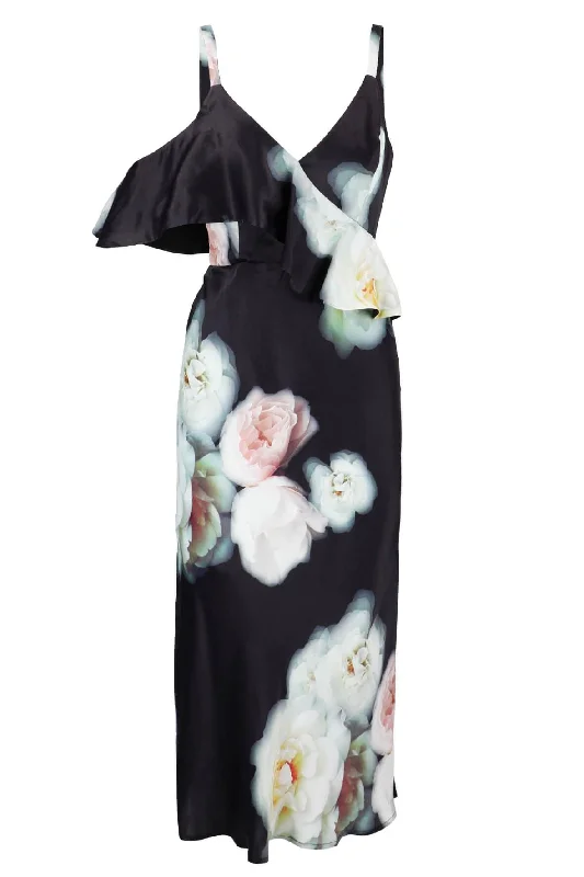 Lucille Floral Bias Midi Dress Comfortable Knitwear Midi Dress