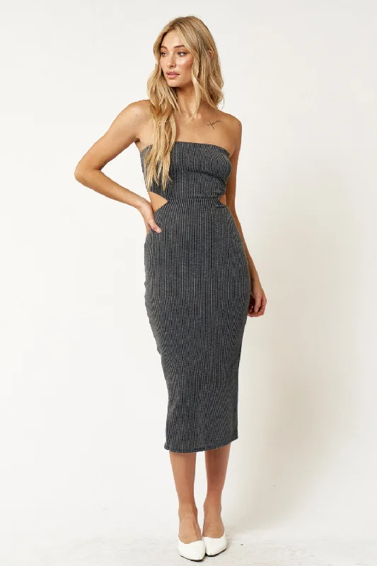 Strapless Cutout Ribbed Midi Dress Fashionable Skater Midi Dress