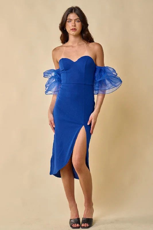 Off Shoulder Organza Ruffle Sleeve Midi Dress Cozy Tie-Dye Midi Dress