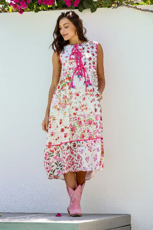 Botanical Sleeveless Midi Dress - Kensington Gardens - PREORDER Trendy Midi Dress with Belt