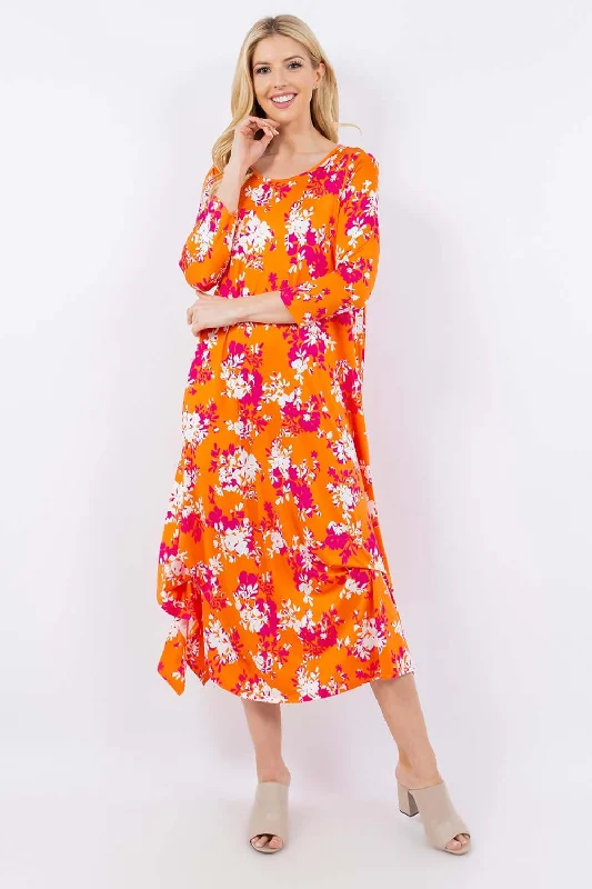 Pick-Up Hem Asymmetric Floral Midi Dress Elegant Sleeveless Midi Dress