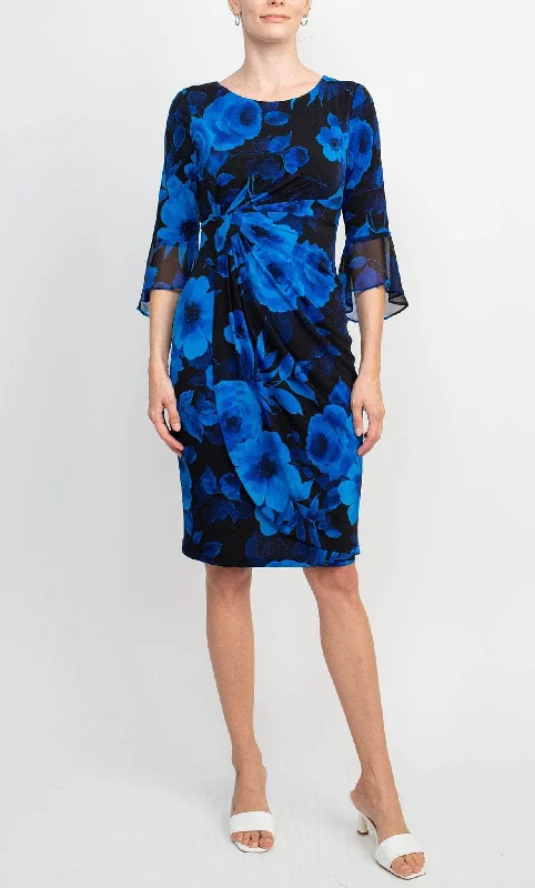Connected Apparel TMJ37985 - Flutter Sleeve Sheath Midi Dress Stylish Silk Midi Dress