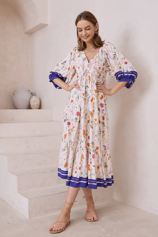 Della Boho Midi Dress - Floral Elegant Satin Slip Midi Dress