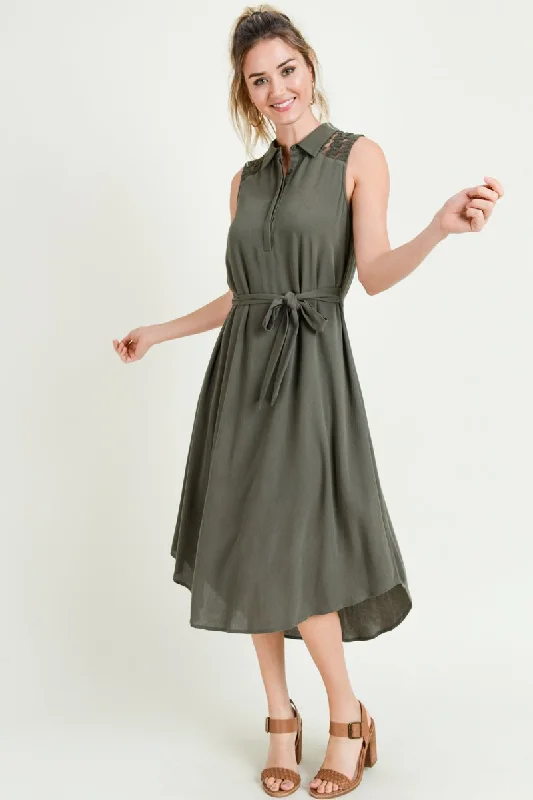 Sleeveless Collared Button Midi Dress Trendy A-Line Midi Dress
