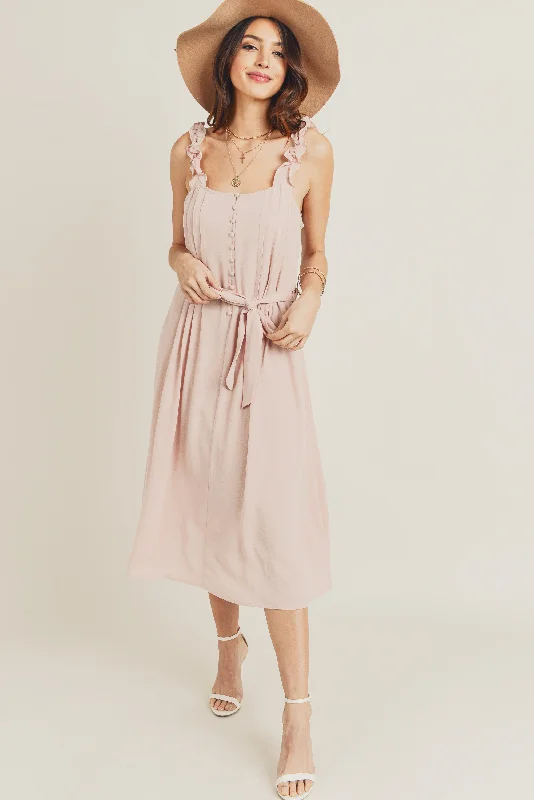 Sleeveless Ruffle Strap Midi Dress Cozy Ribbed Knit Midi Dress