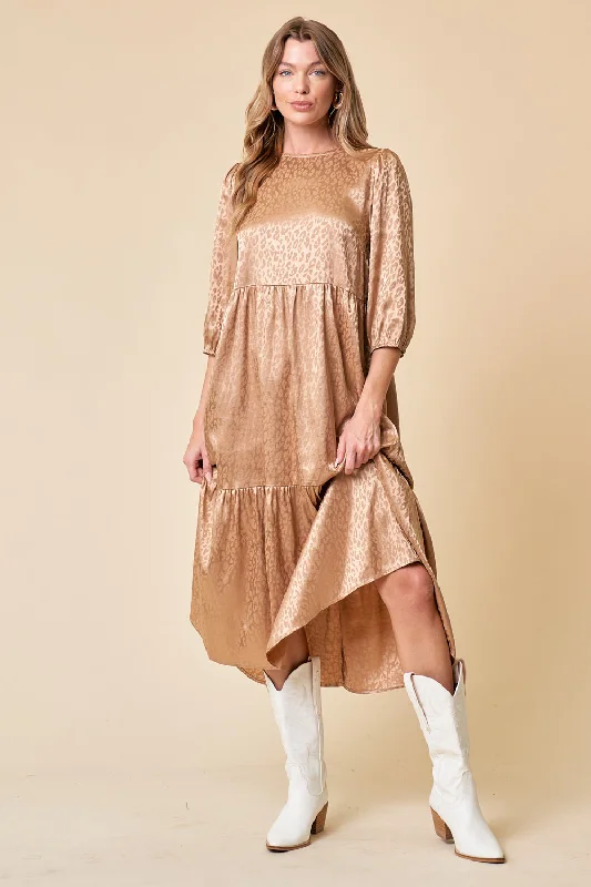 Semi Formal 3/4 Sleeve Tiered Midi Dress Fashionable Off-Shoulder Dress Midi