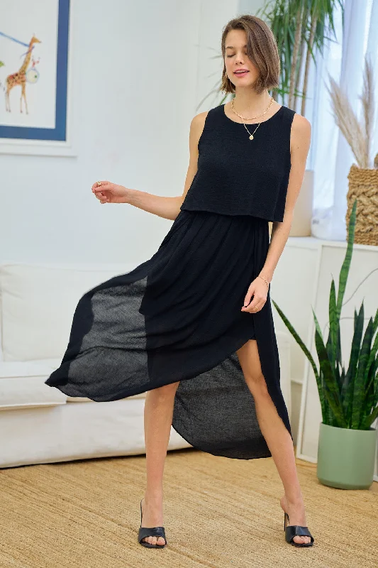 Sleeveless Linen Layered Bodies Tulip Hem Midi Dress Cozy Spaghetti Strap Midi Dress