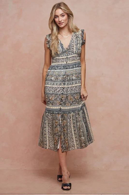 Sleeveless Button Down Ruffle Midi Dress Comfortable Wrap Midi Dress