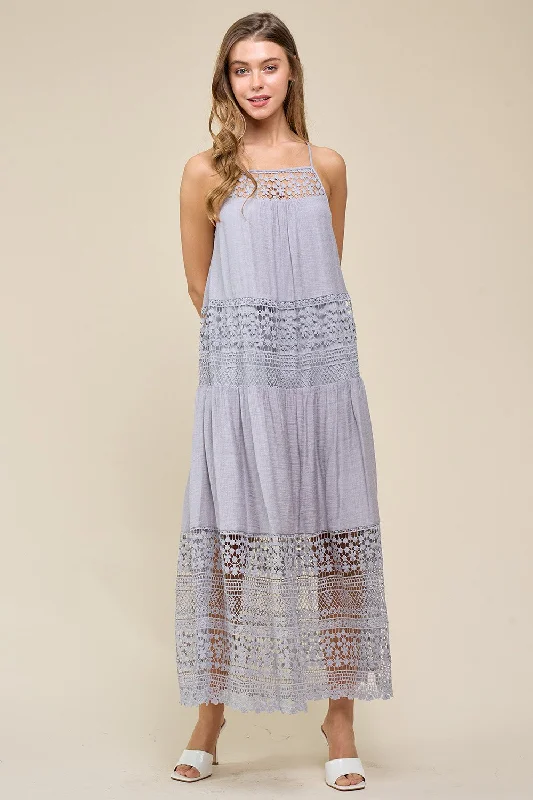 Lace Spaghetti Strap Midi Dress Comfortable Fit-and-Flare Midi Dress